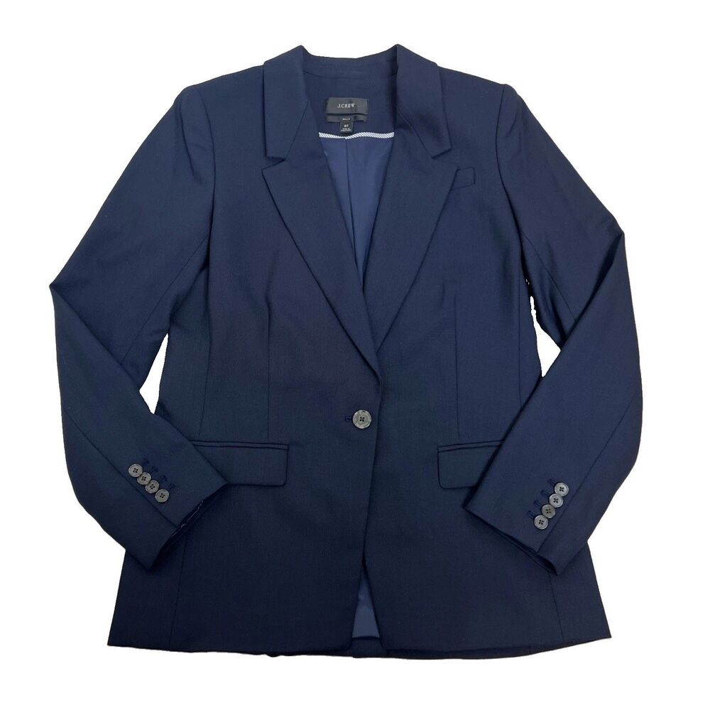 J.Crew Willa Blazer Navy Blue Italian Wool Blend Size 8Tall Career Jacket